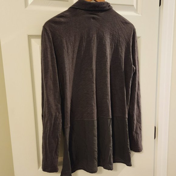 Anthropologie Meadow Rue Dark Grey 3/4 sleeve button down shirt Size L - Picture 13 of 15